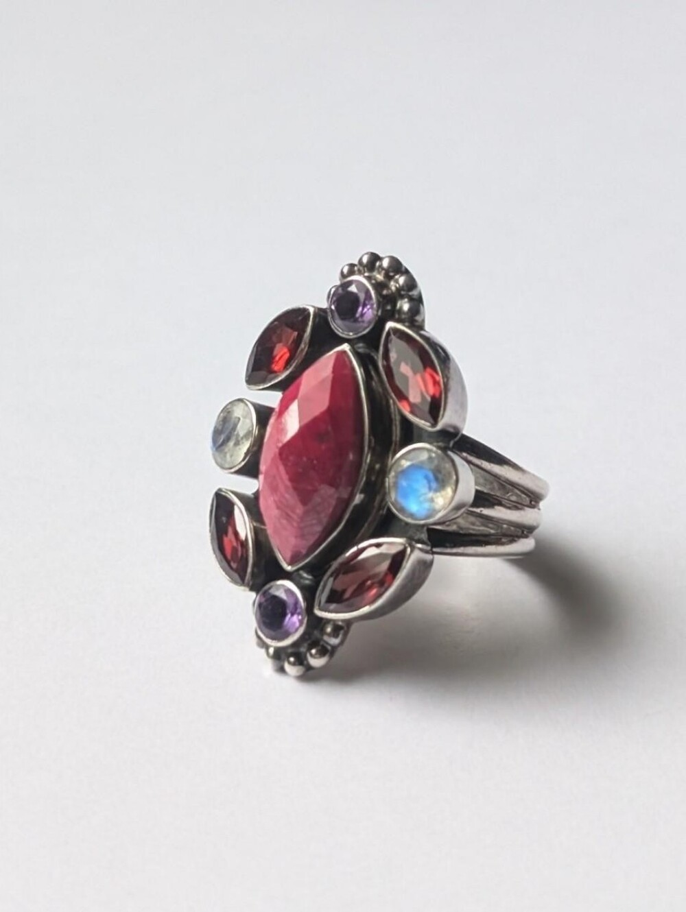 Nicky Butler Sterling Silver Ruby Garnet Moonstone Amethyst Ring Size 7 NB 925
